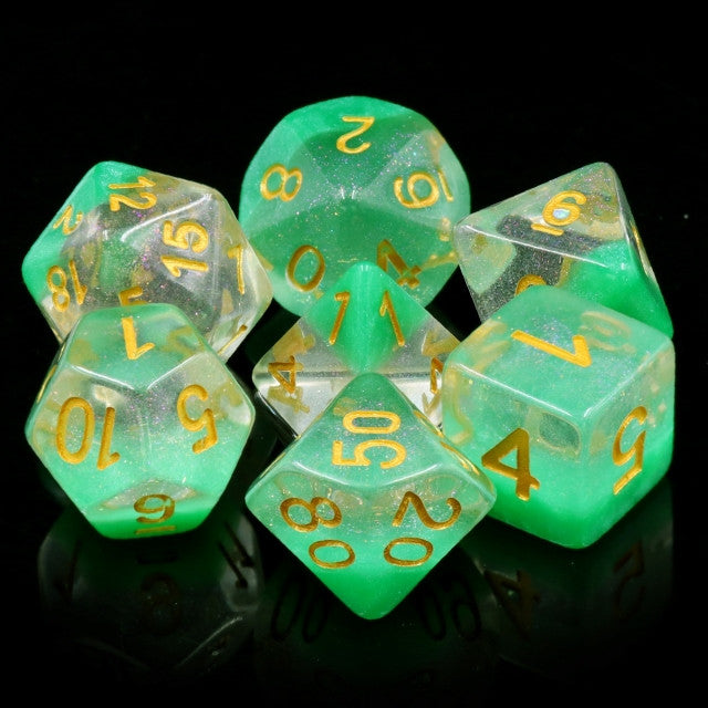 Snow Globe Green Glitter Polyhedral Dice Set For RPGs